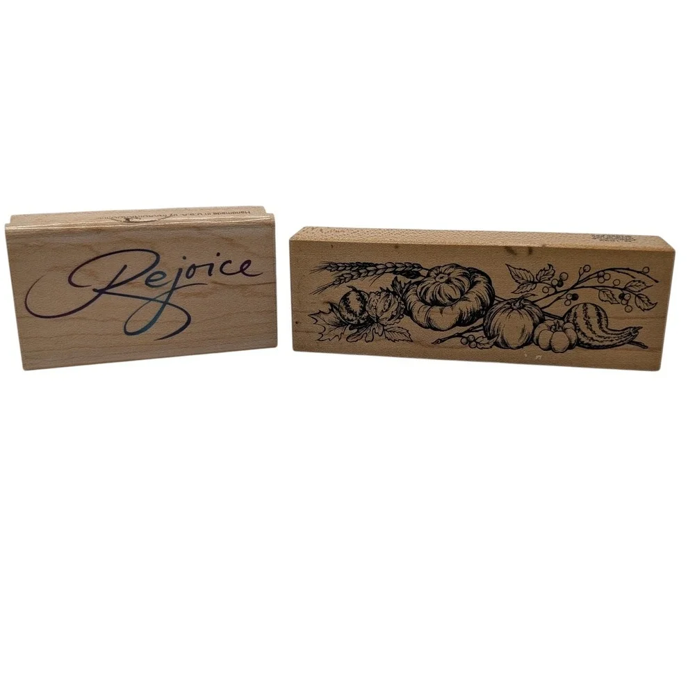 Vintage Wood Mounted Rubber Stamp Set‎ Holidays Craft Two Piece 1990s SEE